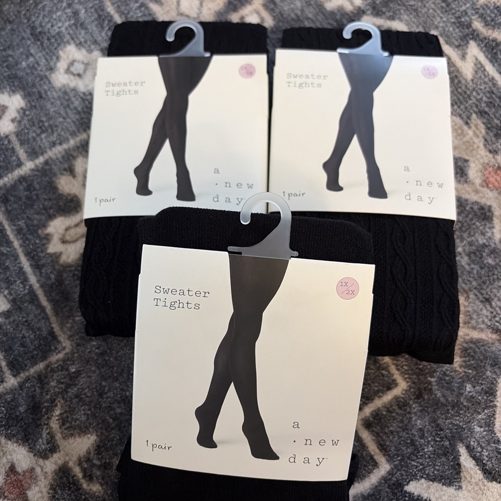 3 X Women's Knit Sweater Tights Black Size 1X / 2X - A New Day